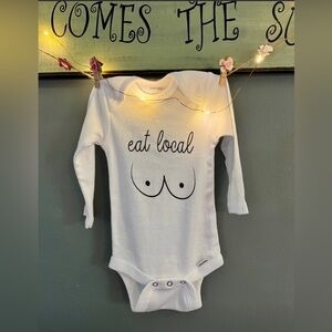 Etsy Custom Gerber White 'Eat Local' Baby Long Sleeve Onesie—Funny Breastfeeding